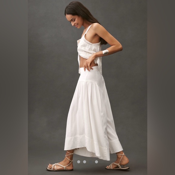 Anthropologie Linen Extended Waist Pants Wide Leg Ankle Ivory White 10 NWT - Picture 4 of 12